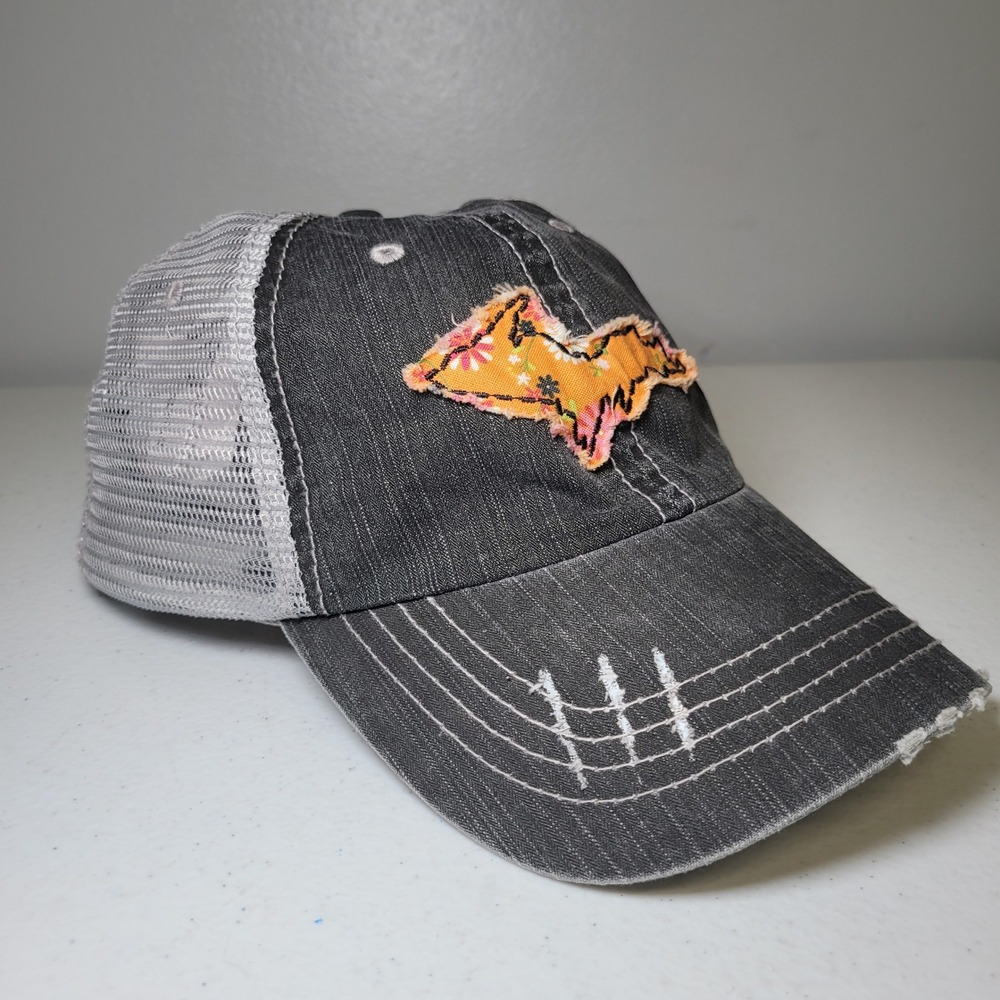 Upper Peninsula Ball Cap Hat Womens Grace Designs Distressed Grey Floral UP